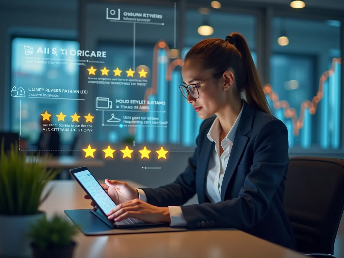 Personne consultant des avis clients sur une tablette